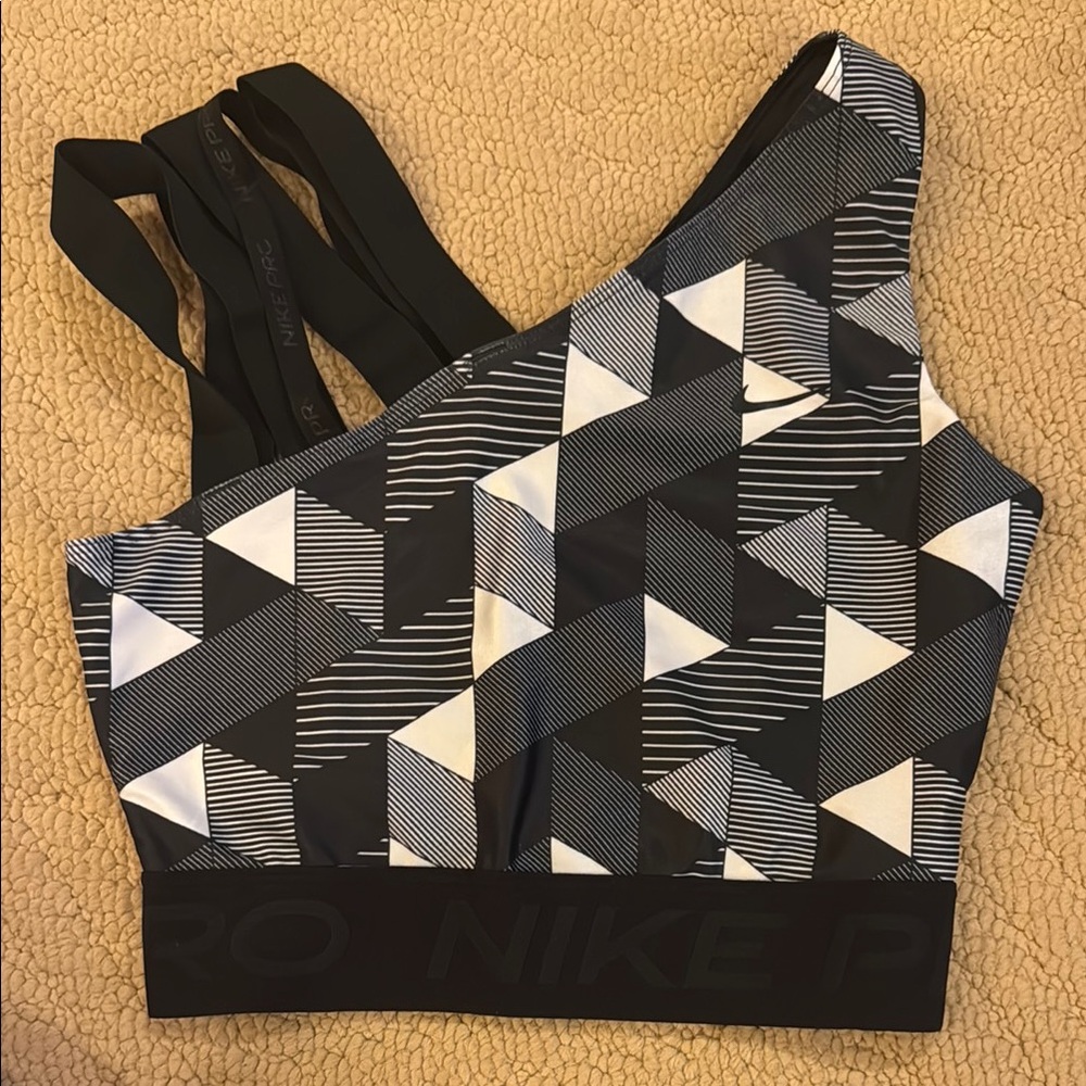 Nike Black and White Geometric Sports Bra